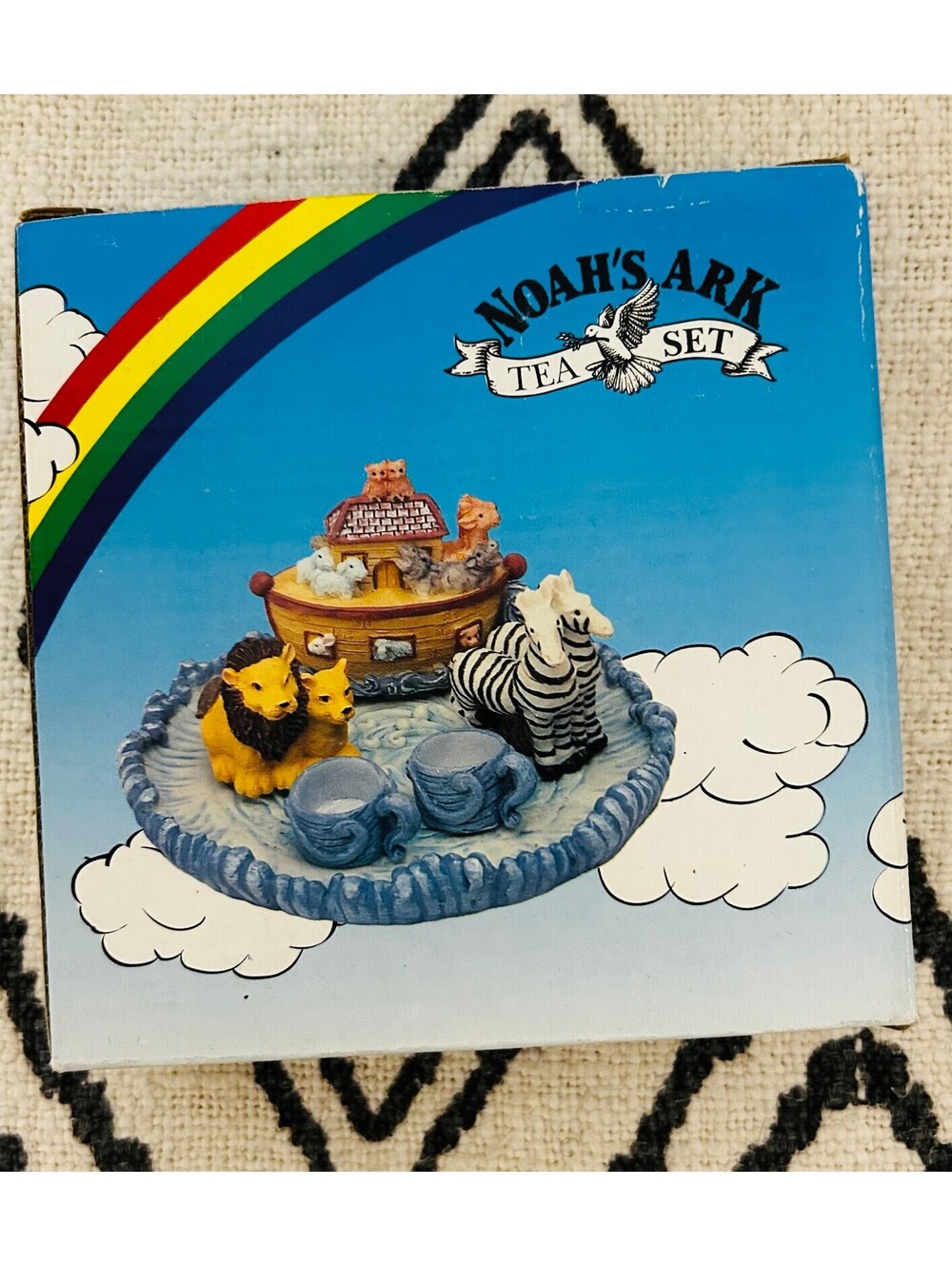 Vintage Noahs Ark Miniature Tea Set Decorative Resin Figurine Display Box